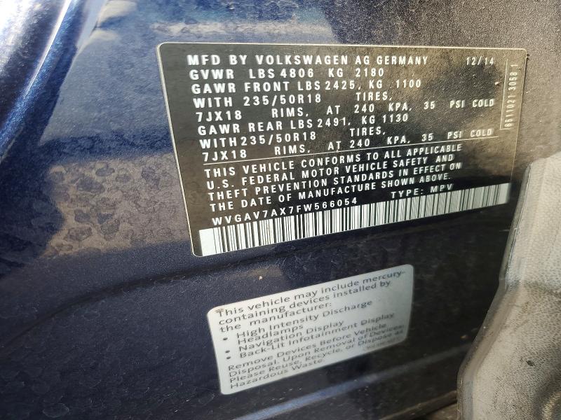 Aukcja sprzedaży 2015 Volkswagen Tiguan, vin: WVGAV7AX7FW566054, numer aukcji: 59248596