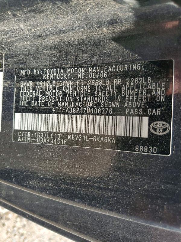 60010546 :رقم المزاد ، 4T1FA38P17U108376 vin ، 2007 Toyota Camry Solara مزاد بيع