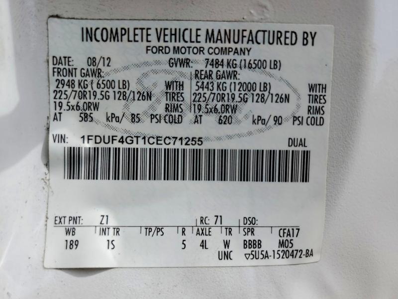 2012 Ford F450 მანქანა იყიდება აუქციონზე, vin: 1FDUF4GT1CEC71255, აუქციონის ნომერი: 60981676