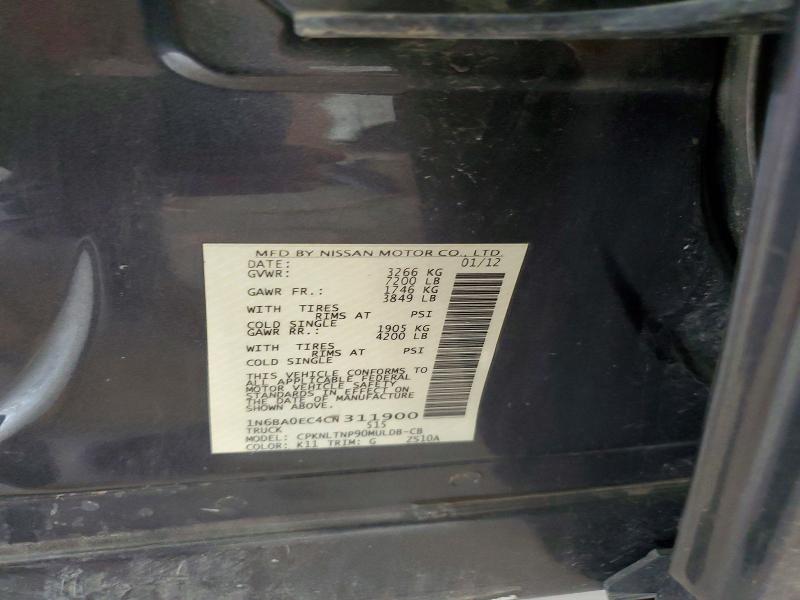 Продажа на аукционе авто 2012 Nissan Titan, vin: 1N6BA0EC4CN311900, номер лота: 62874546