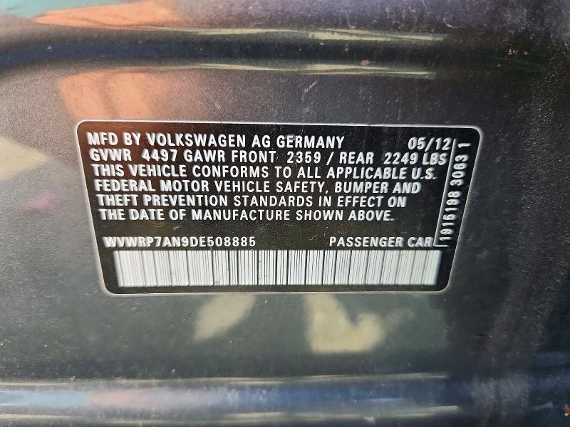 2013 Volkswagen Cc მანქანა იყიდება აუქციონზე, vin: WVWRP7AN9DE508885, აუქციონის ნომერი: 62332406