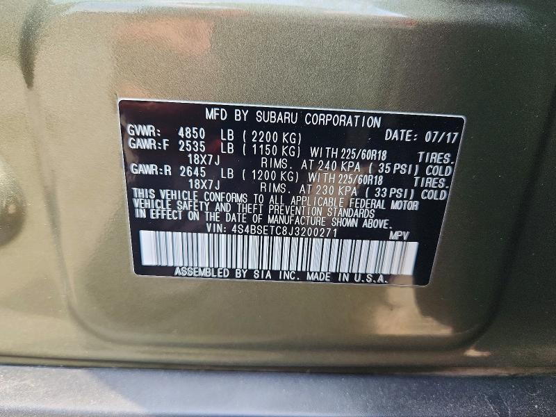 Aukcja sprzedaży 2018 Subaru Outback, vin: 4S4BSETC8J3200271, numer aukcji: 59217416