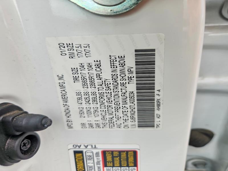 Продаж на аукціоні авто 2020 Honda Cr-v, vin: 5J6RW2H27LA005034, номер лоту: 63015876