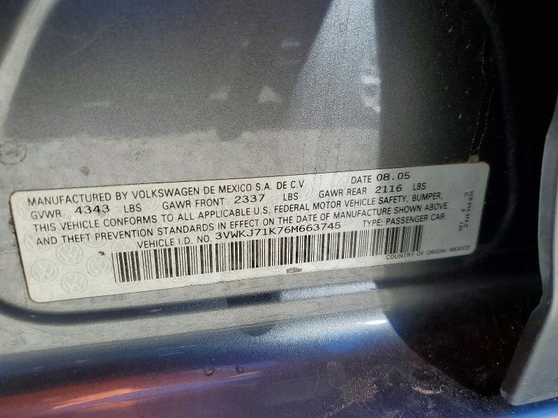 Aukcja sprzedaży 2006 Volkswagen Jetta, vin: 3VWKJ71K76M663745, numer aukcji: 62752866