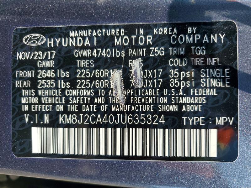Aukcja sprzedaży 2018 Hyundai Tucson, vin: KM8J2CA40JU635324, numer aukcji: 60093866