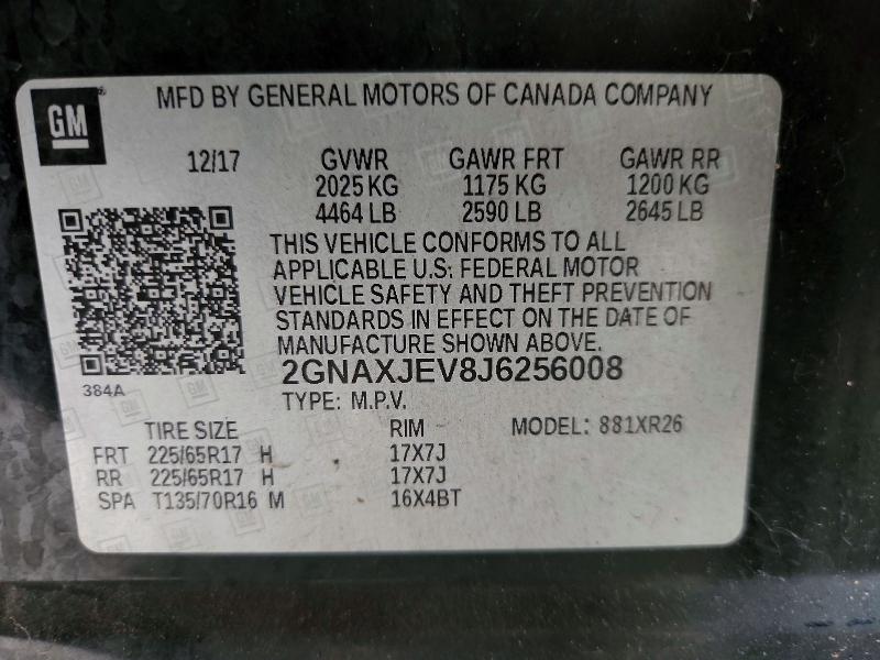 60202656 :رقم المزاد ، 2GNAXJEV8J6256008 vin ، 2018 Chevrolet Equinox مزاد بيع