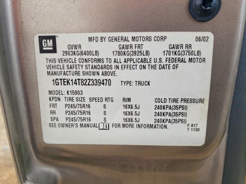 2002 Gmc New Sierra მანქანა იყიდება აუქციონზე, vin: 1GTEK14T82Z339470, აუქციონის ნომერი: 59814286