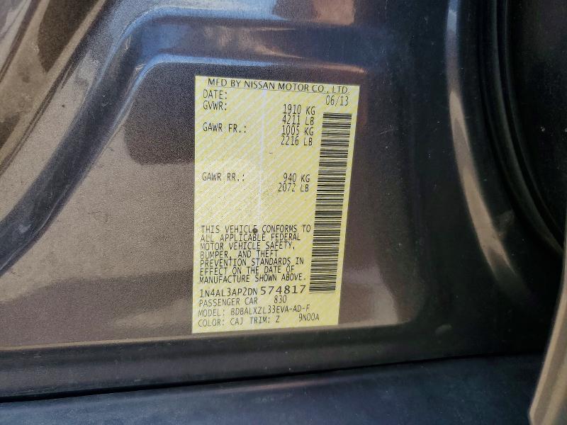 2013 Nissan Altima მანქანა იყიდება აუქციონზე, vin: 1N4AL3AP2DN574817, აუქციონის ნომერი: 61594496