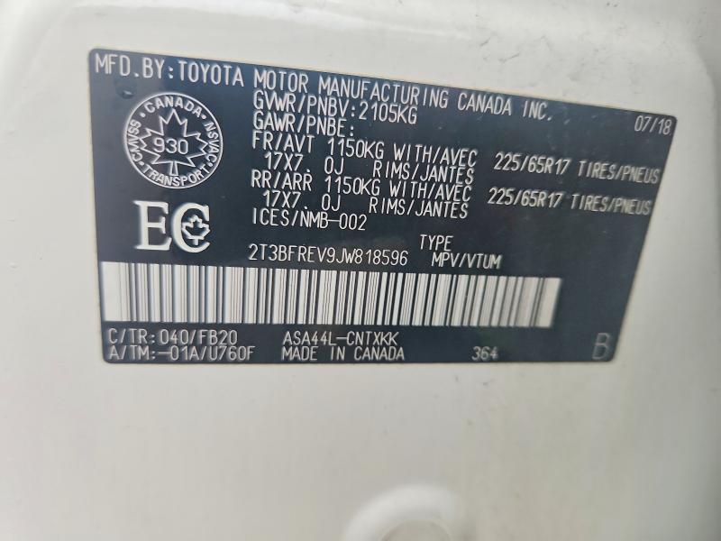 2018 Toyota Rav4 მანქანა იყიდება აუქციონზე, vin: 2T3BFREV9JW818596, აუქციონის ნომერი: 62711916