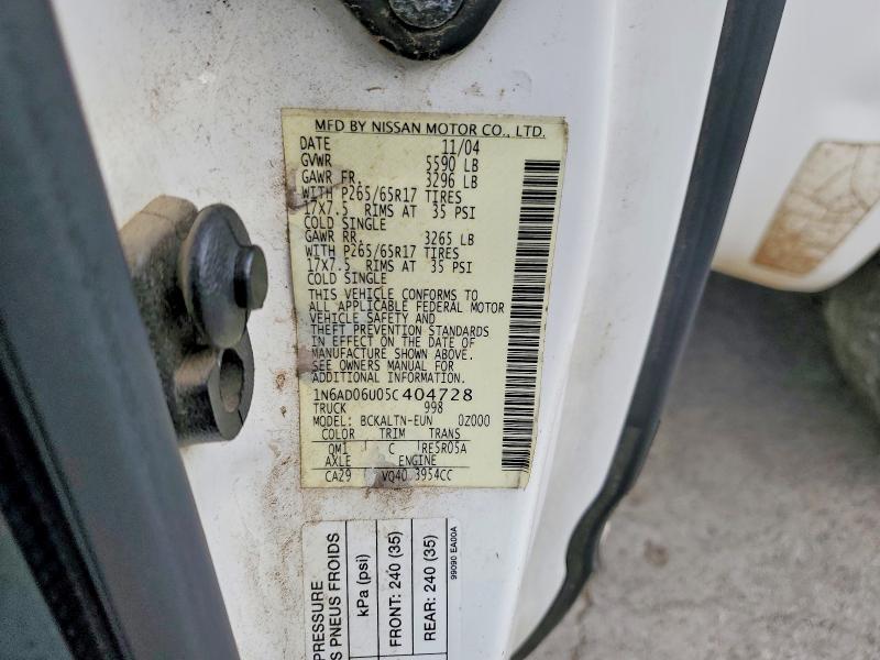 2005 Nissan Frontier მანქანა იყიდება აუქციონზე, vin: 1N6AD06U05C404728, აუქციონის ნომერი: 62134276