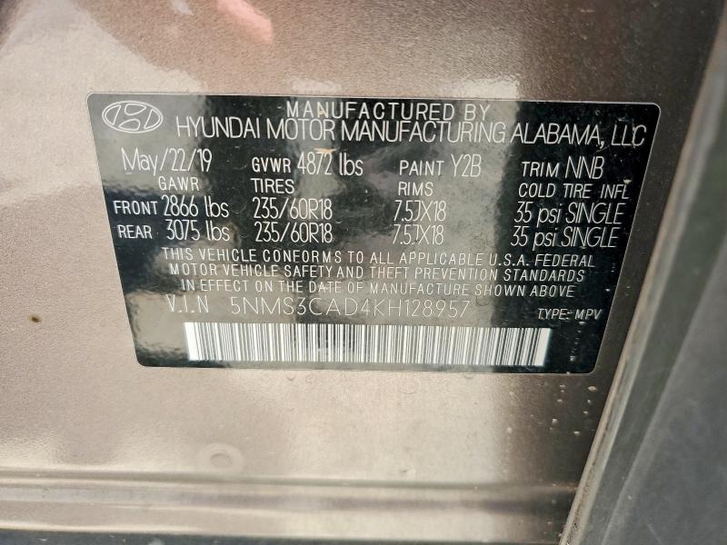 Продаж на аукціоні авто 2019 Hyundai Santa Fe, vin: 5NMS3CAD4KH128957, номер лоту: 58731736