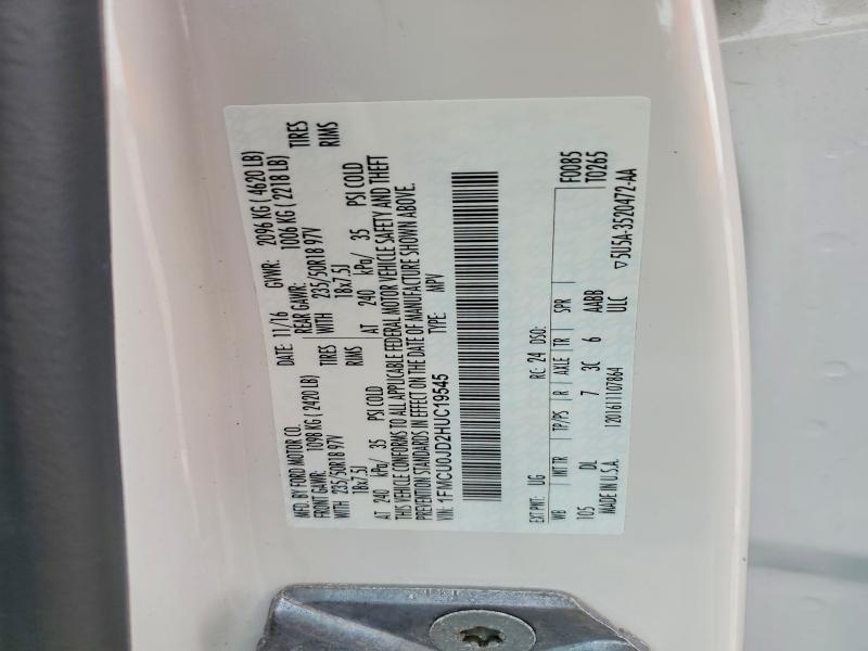 2017 Ford Escape მანქანა იყიდება აუქციონზე, vin: 1FMCU0JD2HUC19545, აუქციონის ნომერი: 62159976