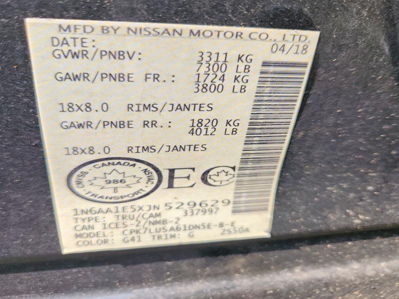 Aukcja sprzedaży 2018 Nissan Titan, vin: 1N6AA1E5XJN529629, numer aukcji: 61028466