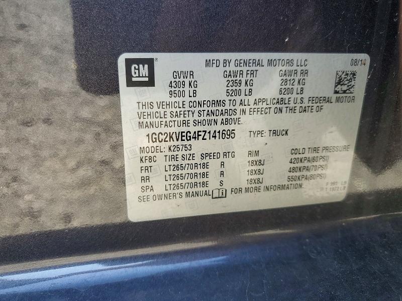 Aukcja sprzedaży 2015 Chevrolet Silverado, vin: 1GC2KVEG4FZ141695, numer aukcji: 62689766