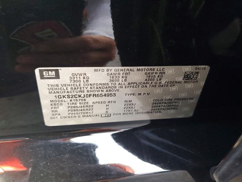 85462325 :رقم المزاد ، 1GKS2CKJ0FR654953 vin ، 2015 Gmc Yukon مزاد بيع