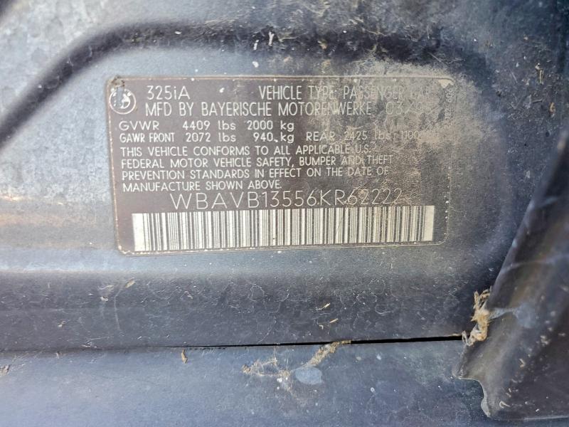 2006 Bmw 325 მანქანა იყიდება აუქციონზე, vin: WBAVB13556KR62222, აუქციონის ნომერი: 63250316