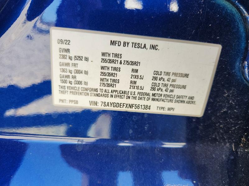 Продаж на аукціоні авто 2022 Tesla Model Y, vin: 7SAYGDEFXNF561384, номер лоту: 62296006