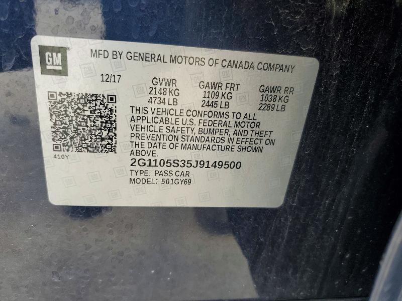 Aukcja sprzedaży 2018 Chevrolet Impala, vin: 2G1105S35J9149500, numer aukcji: 61730526