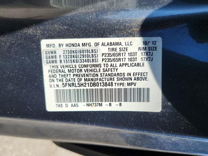 Aukcja sprzedaży 2013 Honda Odyssey, vin: 5FNRL5H21DB013848, numer aukcji: 63251476