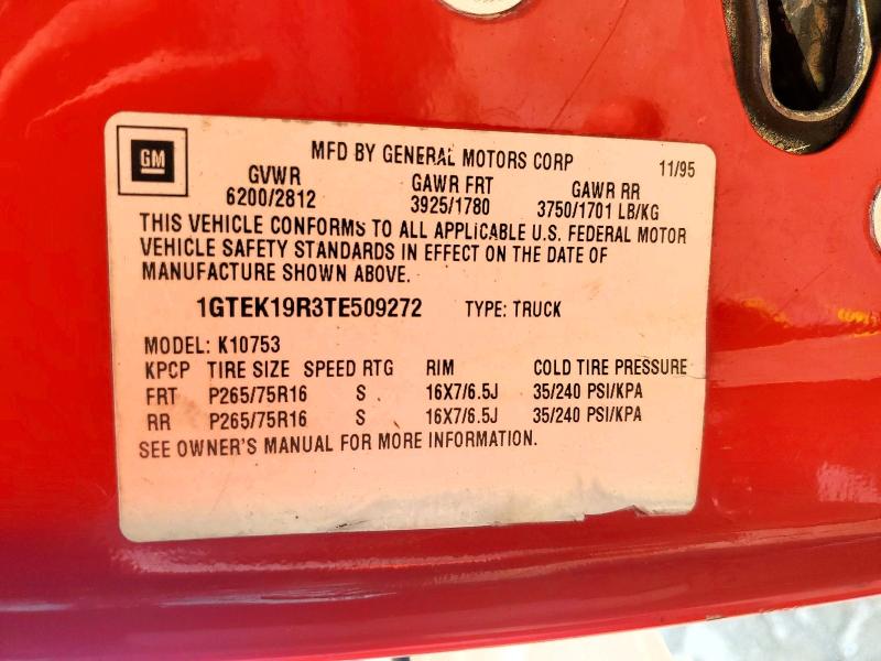 Продажа на аукционе авто 1996 Gmc Sierra, vin: 1GTEK19R3TE509272, номер лота: 59793216