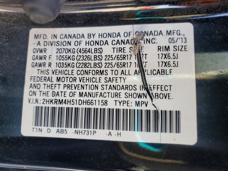Auction sale of the 2013 Honda Cr-v, vin: 2HKRM4H51DH661158, lot number: 63105126