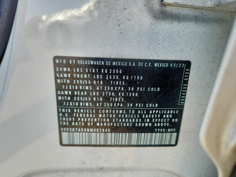 61499716 :رقم المزاد ، 3VV3B7AX9NM082845 vin ، 2022 Volkswagen Tiguan مزاد بيع