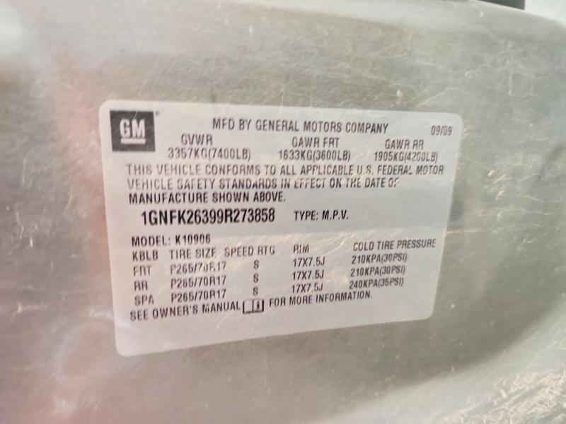Aukcja sprzedaży 2009 Chevrolet Suburban, vin: 1GNFK26399R273858, numer aukcji: 61693856