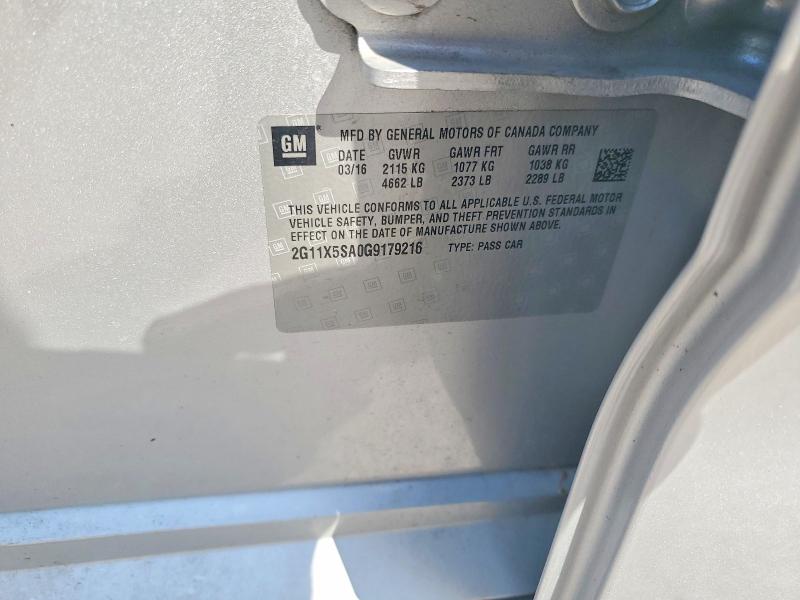 62158656 :رقم المزاد ، 2G11X5SA0G9179216 vin ، 2016 Chevrolet Impala مزاد بيع