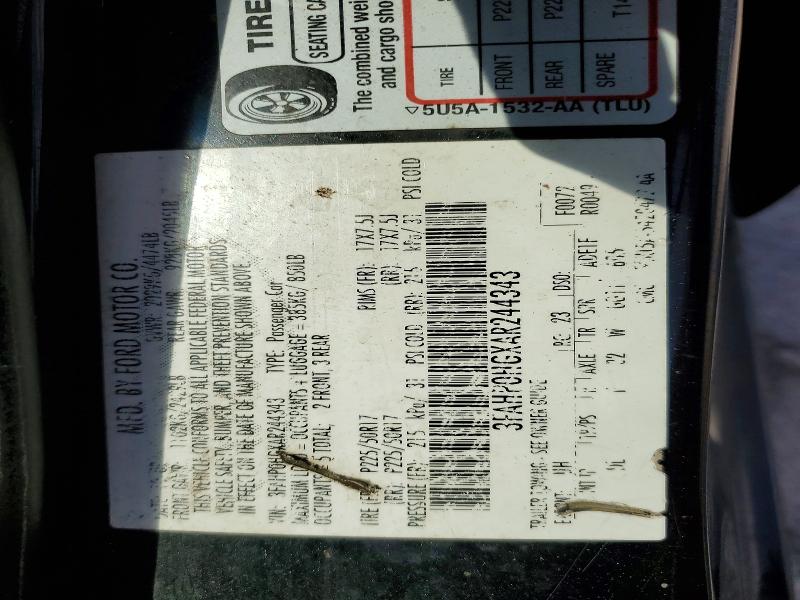 Продажа на аукционе авто 2010 Ford Fusion, vin: 3FAHP0HGXAR244343, номер лота: 59391896