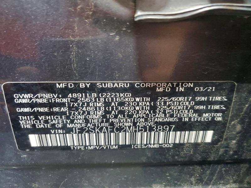 Продаж на аукціоні авто 2021 Subaru Forester, vin: JF2SKAFC2MH513897, номер лоту: 61550346