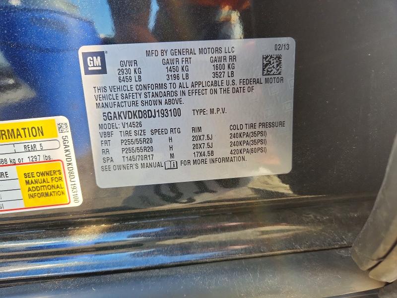 61291106 :رقم المزاد ، 5GAKVDKD8DJ193100 vin ، 2013 Buick Enclave مزاد بيع