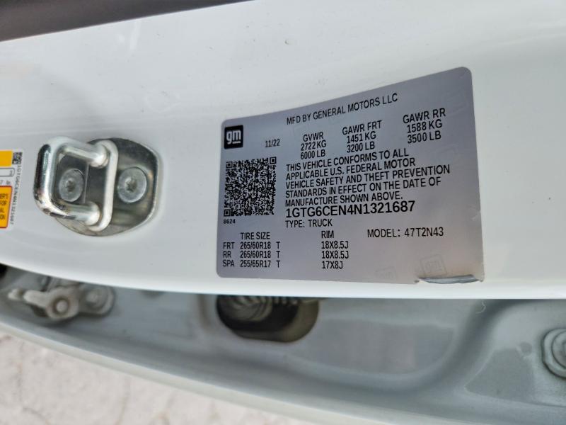 Aukcja sprzedaży 2022 Gmc Canyon, vin: 1GTG6CEN4N1321687, numer aukcji: 62279256