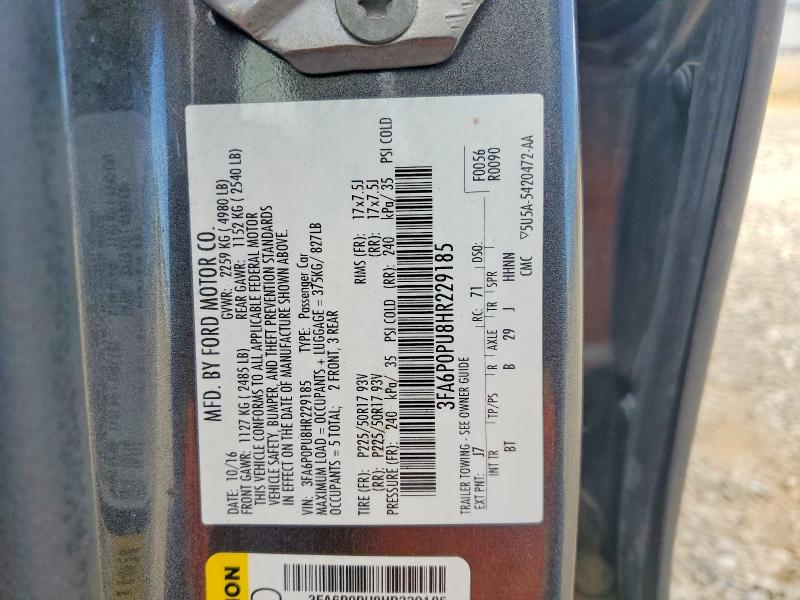 Продаж на аукціоні авто 2017 Ford Fusion, vin: 3FA6P0PU8HR229185, номер лоту: 60657936