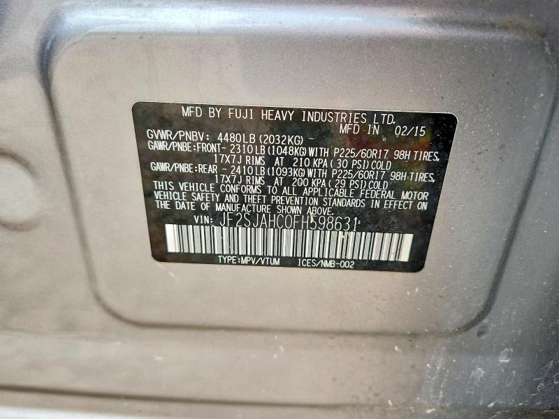55771606 :رقم المزاد ، JF2SJAHC0FH598631 vin ، 2015 Subaru Forester مزاد بيع