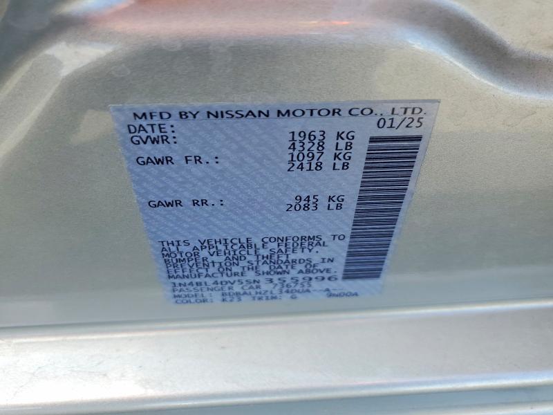 2025 Nissan Altima მანქანა იყიდება აუქციონზე, vin: 1N4BL4DV5SN355996, აუქციონის ნომერი: 61847146