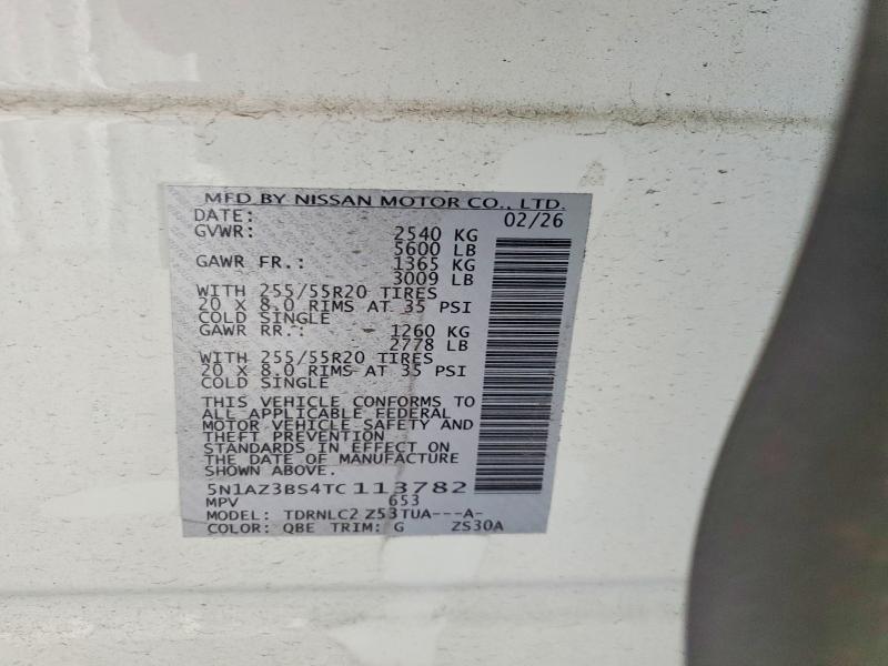 2026 Nissan Murano მანქანა იყიდება აუქციონზე, vin: 5N1AZ3BS4TC113782, აუქციონის ნომერი: 59960856
