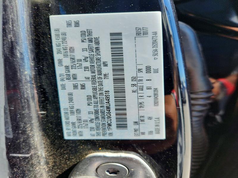 2021 Ford Escape მანქანა იყიდება აუქციონზე, vin: 1FMCU9G64MUA49518, აუქციონის ნომერი: 60602806