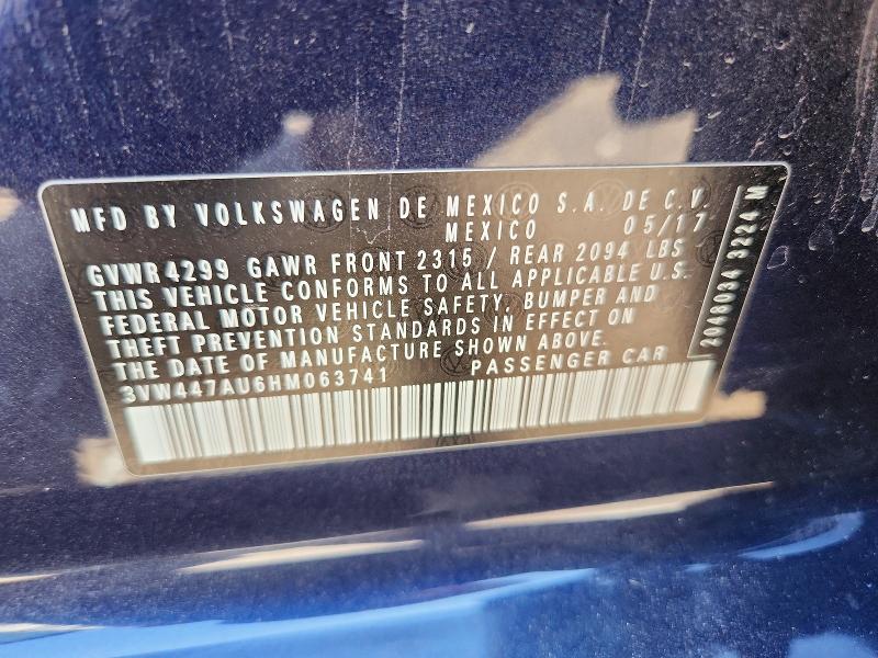 2017 Volkswagen Gti მანქანა იყიდება აუქციონზე, vin: 3VW447AU6HM063741, აუქციონის ნომერი: 63151386