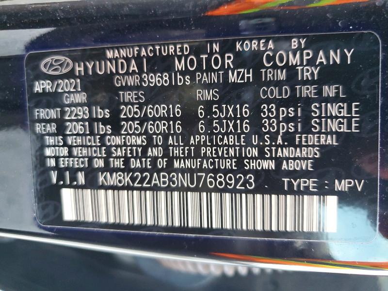 Aukcja sprzedaży 2022 Hyundai Kona, vin: KM8K22AB3NU768923, numer aukcji: 60426276