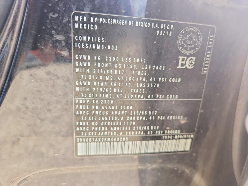 60125686 :رقم المزاد ، 3VV0B7AX2KM009203 vin ، 2019 Volkswagen Tiguan مزاد بيع