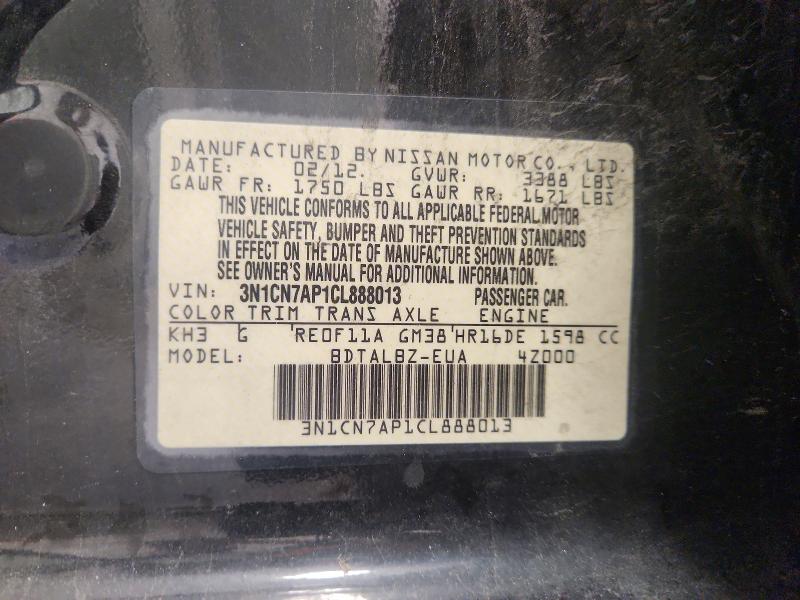 Продажа на аукционе авто 2012 Nissan Versa, vin: 3N1CN7AP1CL888013, номер лота: 54527916