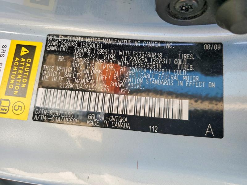 2010 Lexus Rx მანქანა იყიდება აუქციონზე, vin: 2T2BK1BA3AC024245, აუქციონის ნომერი: 60325316