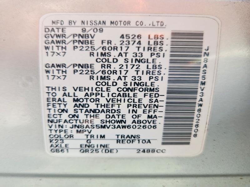 Продажа на аукционе авто 2010 Nissan Rogue, vin: JN8AS5MV3AW602606, номер лота: 61396596