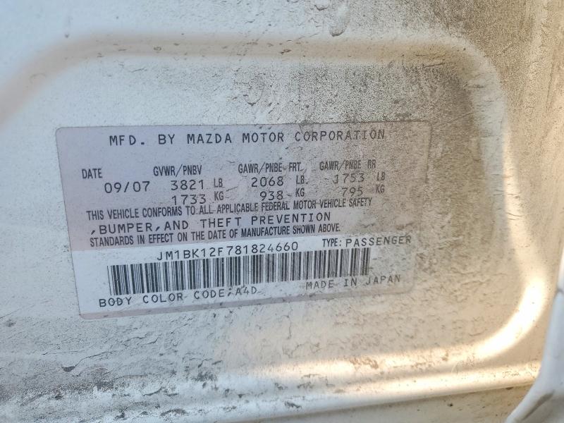 Aukcja sprzedaży 2008 Mazda 3, vin: JM1BK12F781824660, numer aukcji: 59775516