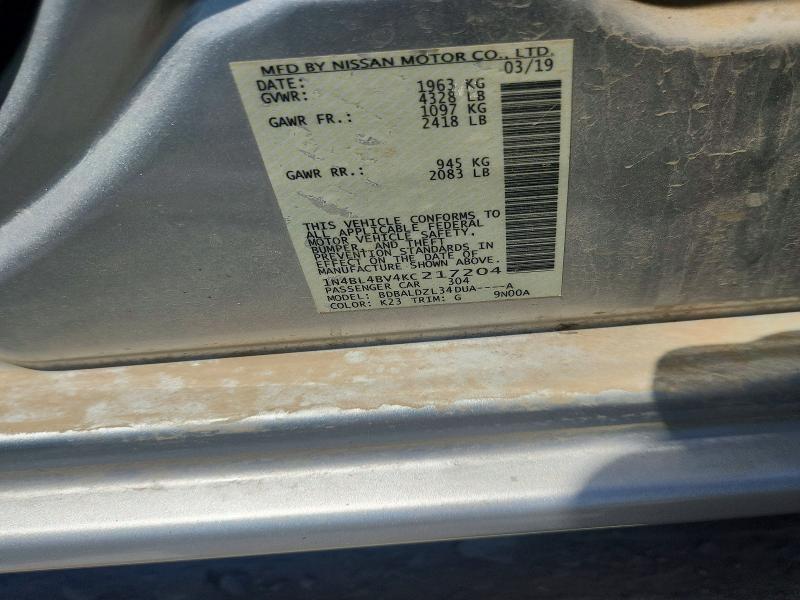 62821416 :رقم المزاد ، 1N4BL4BV4KC217204 vin ، 2019 Nissan Altima مزاد بيع
