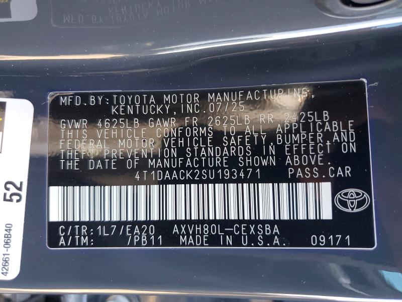 62075796 :رقم المزاد ، 4T1DAACK2SU193471 vin ، 2025 Toyota Camry مزاد بيع