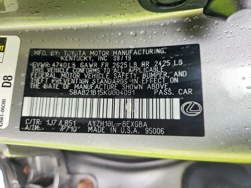 63312356 :رقم المزاد ، 58AB21B15KU004091 vin ، 2019 Lexus Es مزاد بيع