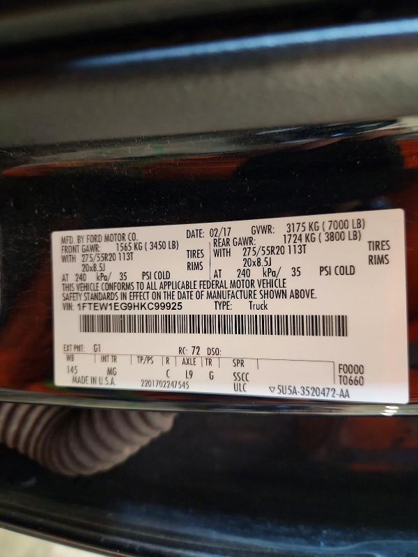 Продажа на аукционе авто 2017 Ford F150, vin: 1FTEW1EG9HKC99925, номер лота: 62886786
