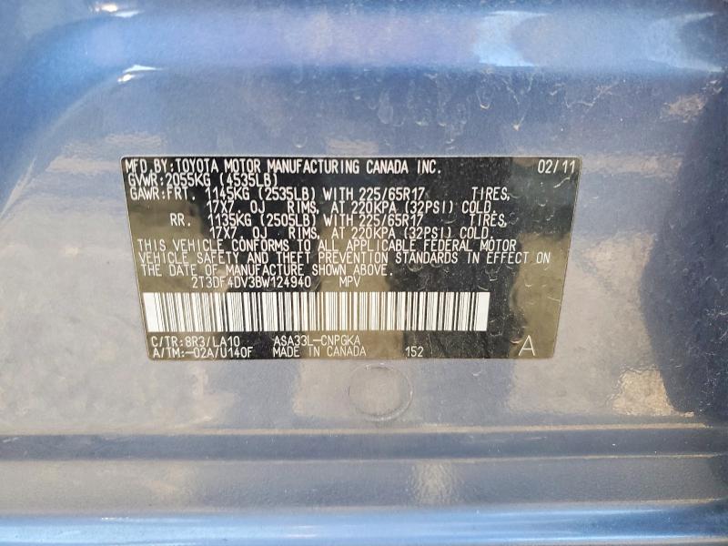 2011 Toyota Rav4 მანქანა იყიდება აუქციონზე, vin: 2T3DF4DV3BW124940, აუქციონის ნომერი: 62193966