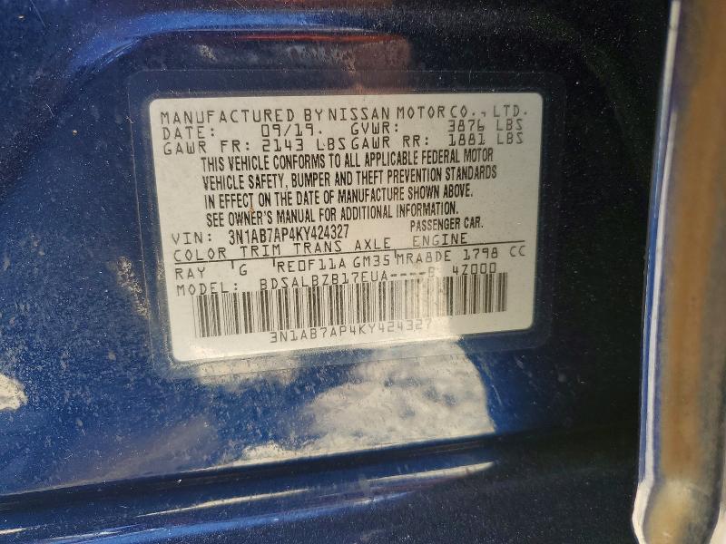 Продажа на аукционе авто 2019 Nissan Sentra, vin: 3N1AB7AP4KY424327, номер лота: 59852236